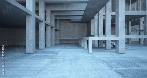 Abstract architectural concrete interior of a minimalist house. 3D illustration and rendering.