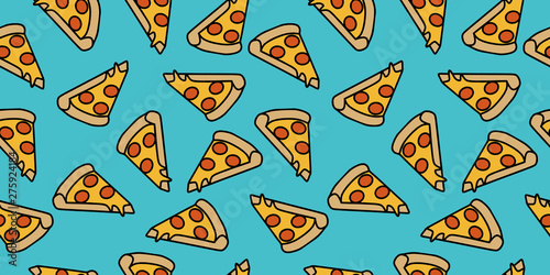 pizza pattern drawing background. Junk food seamless hand drawn for wrapping and decoration print.