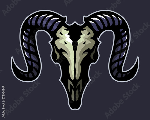 Goat skull, Mascot logo, Sticker design, Vector illustration