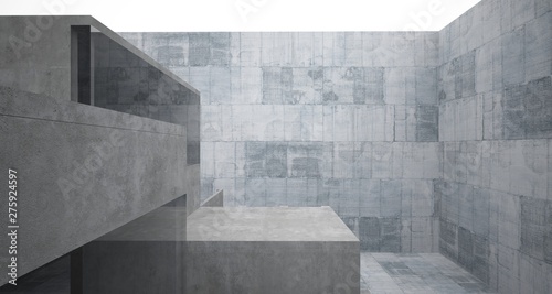 Abstract architectural concrete interior of a minimalist house. 3D illustration and rendering.