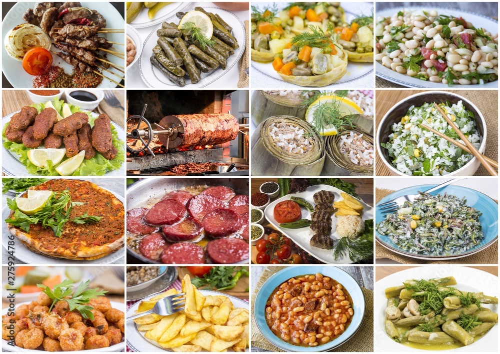 Traditional delicious Turkish foods collage. Food concept photo.