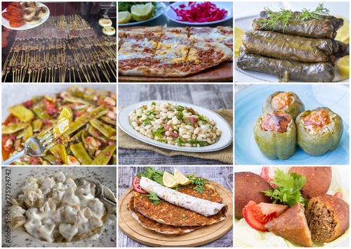 Traditional delicious Turkish foods collage. Food concept photo.