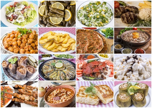 Traditional delicious Turkish foods collage. Food concept photo.