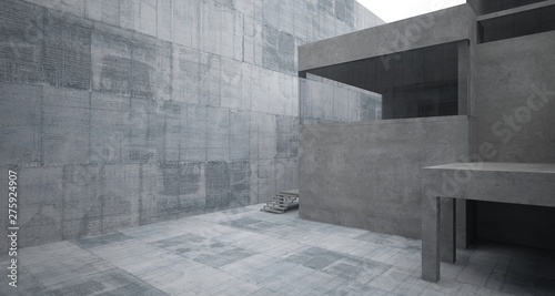 Abstract architectural concrete interior of a minimalist house. 3D illustration and rendering.