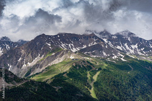 Summits of Alps near Courmayuer, Italy.