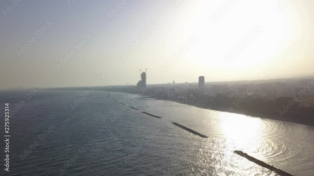 Aerial sunset panorama of Limassol City, Cyprus