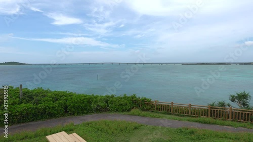 Shimoji island, Japan-June 28, 2019: Ikema bridge viewed from Nishi Hennazaki photo