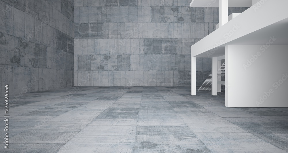 Abstract architectural white interior of a minimalist house with concrete background . 3D illustration and rendering. Abstract architectural white interior of a minimalist house with concrete background . 3D illustration and rendering.