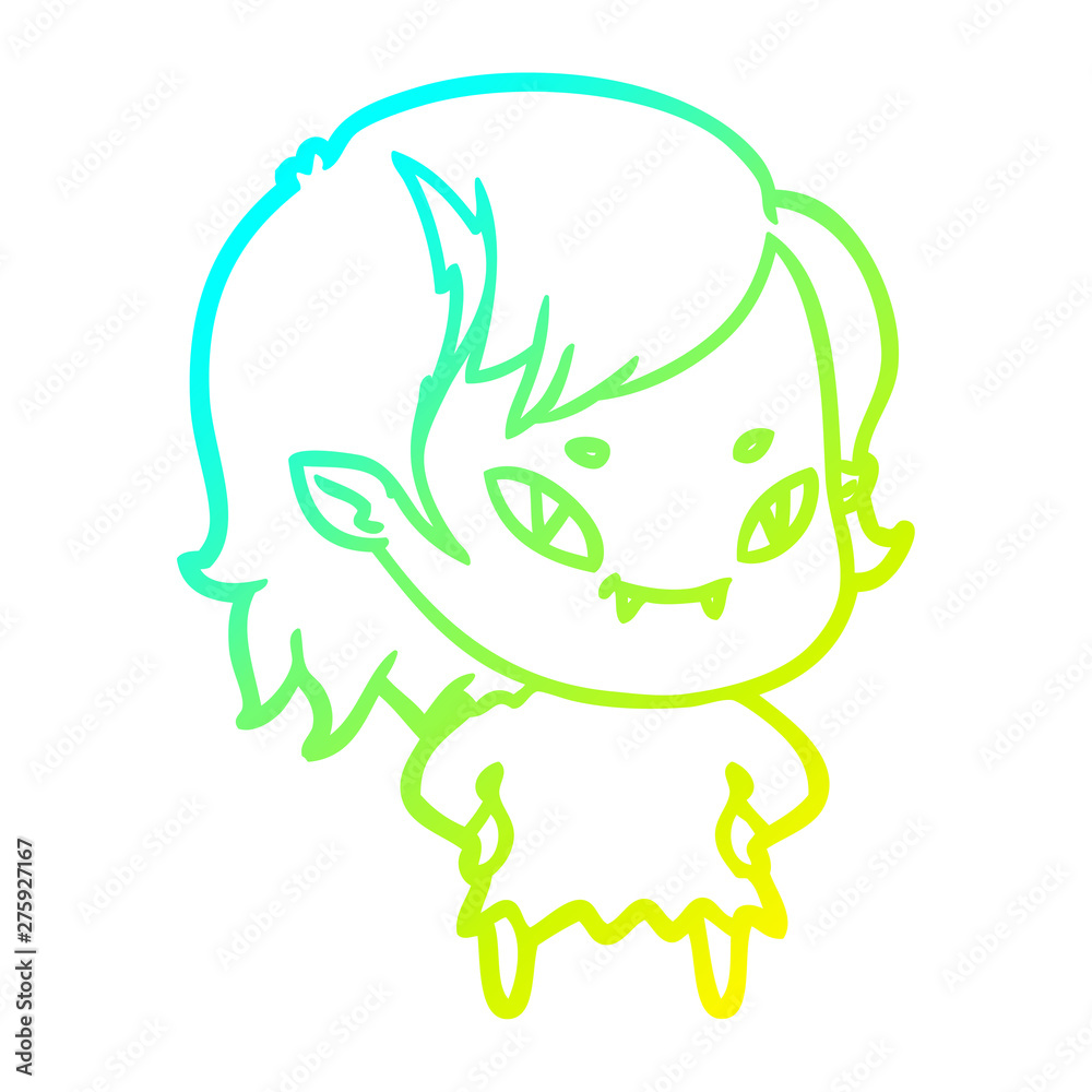 Obraz premium cold gradient line drawing cartoon friendly vampire girl