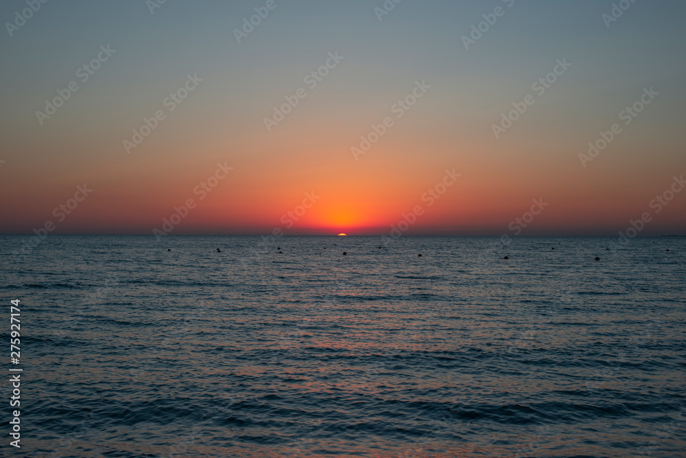Bright sky and water at sunset over Black sea of Anapa, Krasnodar region, Russia