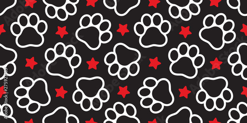Dog Paw seamless pattern vector star footprint pet cat scarf isolated repeat wallpaper cartoon tile background design black