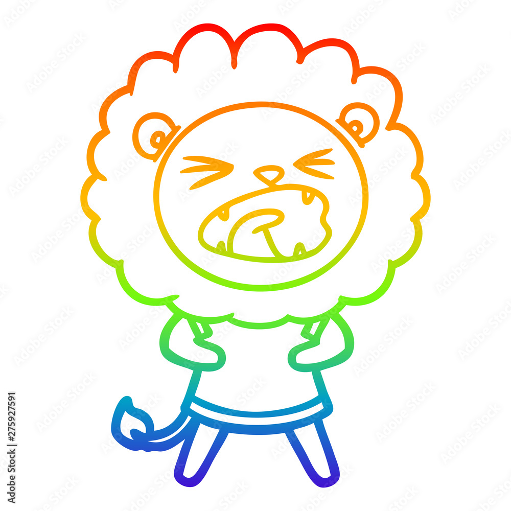 Obraz premium rainbow gradient line drawing cartoon lion