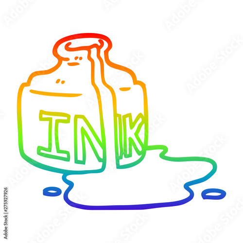 rainbow gradient line drawing cartoon spilled ink bottle