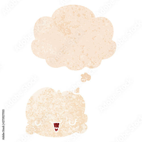 cute cartoon cloud and thought bubble in retro textured style