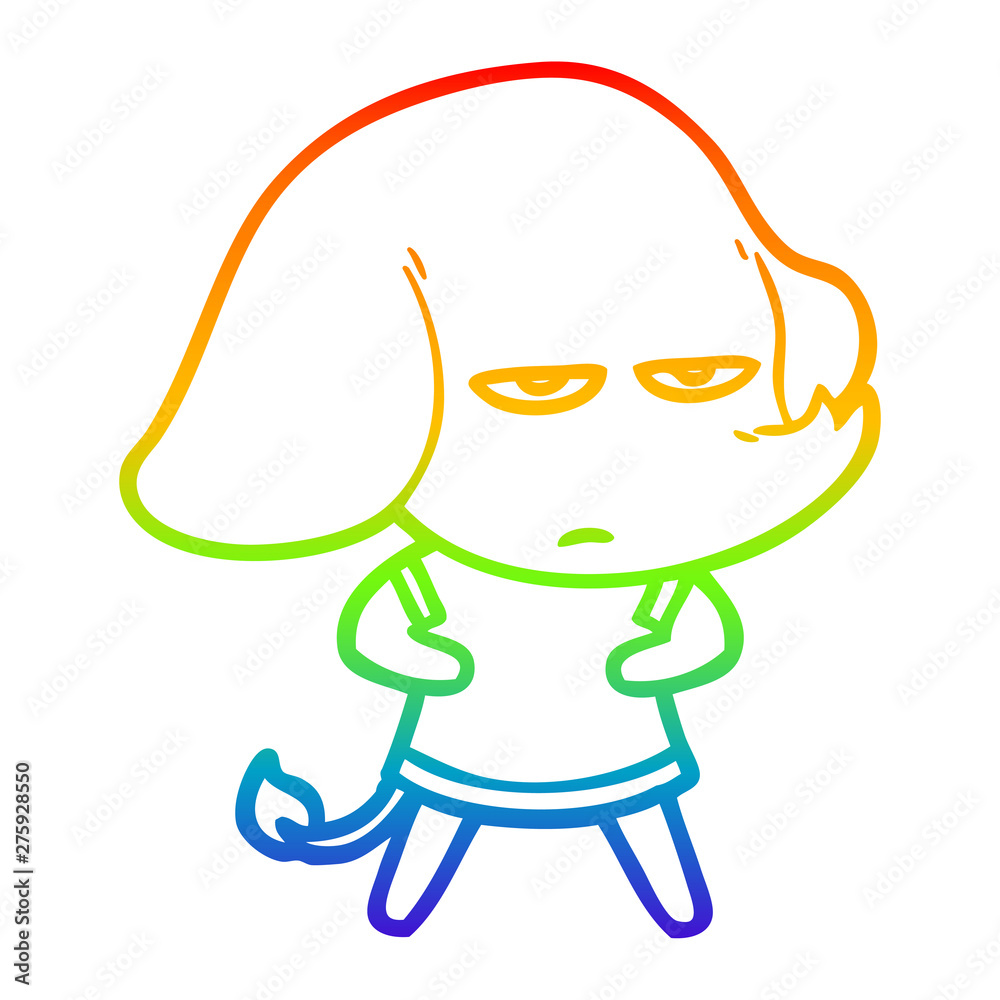 Obraz premium rainbow gradient line drawing annoyed cartoon elephant