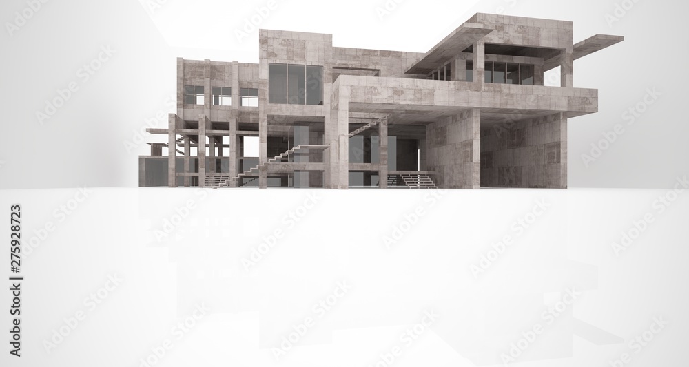 Abstract architectural concrete interior of a minimalist house with white background . 3D illustration and rendering. Abstract architectural concrete interior of a minimalist house with white background . 3D illustration and rendering.