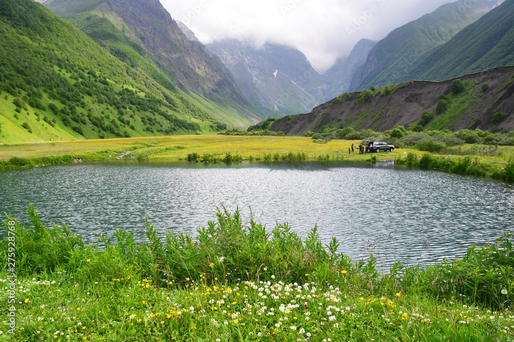 Nort Ossetia,  Russia,  the shore of Midagrabinskoye lake in the mountains of Nort Ossetia