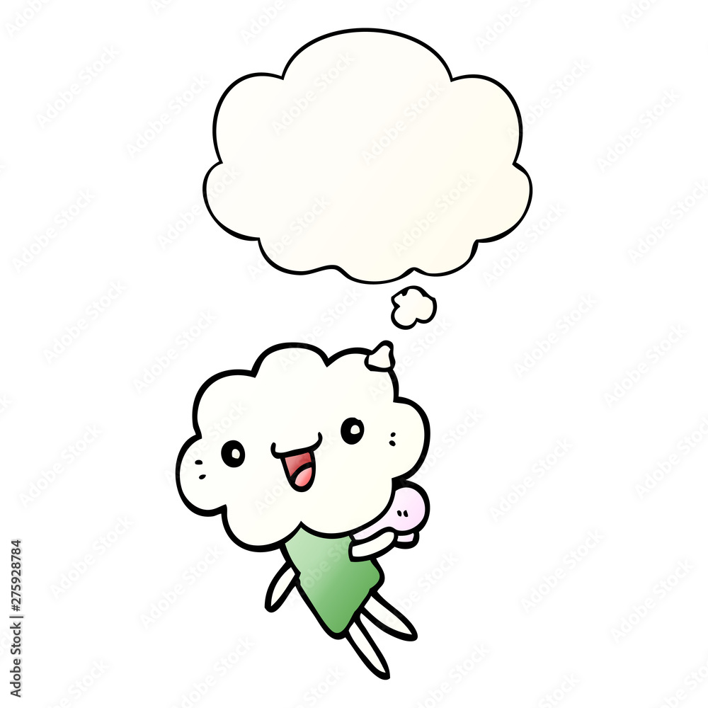 cartoon cloud head creature and thought bubble in smooth gradient style cartoon cloud head creature and thought bubble in smooth gradient style