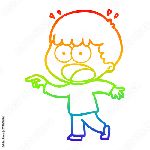 rainbow gradient line drawing cartoon shocked man pointing