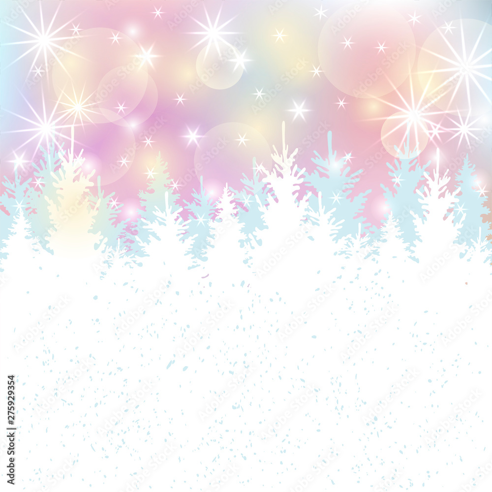 Winter background with christmas trees and glowing lights. Place for text. Vector illustration for Christmas and New Year holiday, party invitation, greeting card, poster, web, flyer. Winter background with christmas trees and glowing lights. Place for text. Vector illustration for Christmas and New Year holiday, party invitation, greeting card, poster, web, flyer.