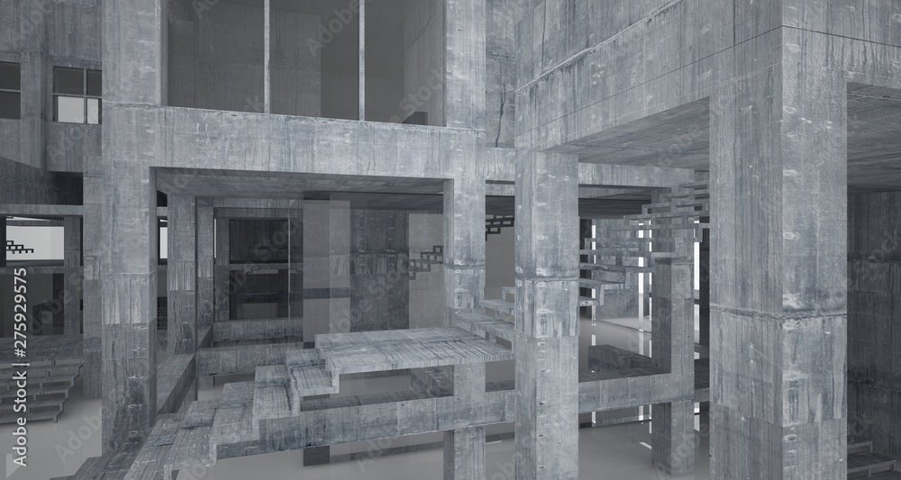 Obraz premium Abstract architectural concrete interior of a minimalist house with white background . 3D illustration and rendering.
