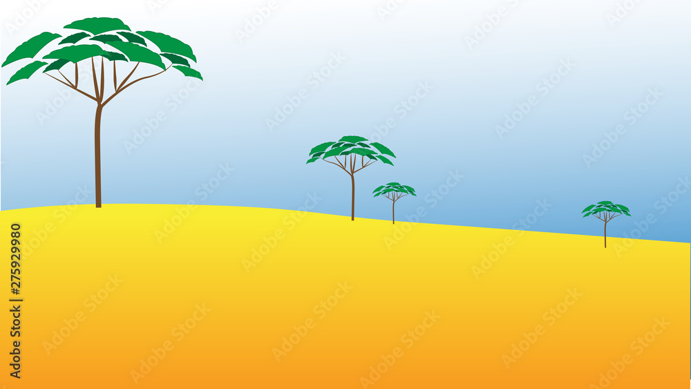 Vector flat illustration with african landscape. Kids style