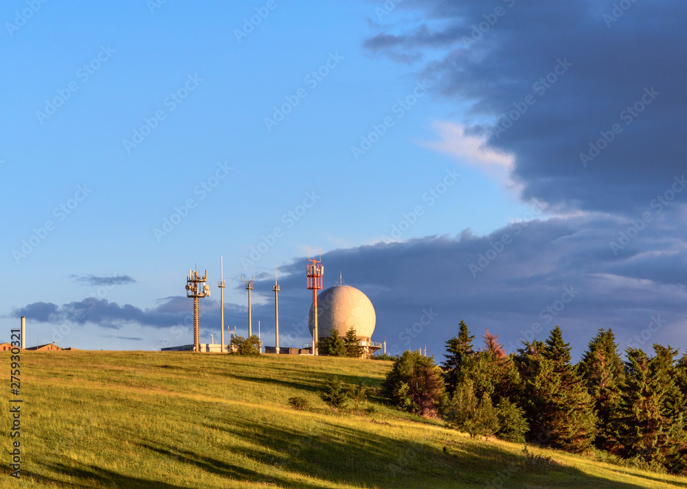 Radom radar dome and radio antennas on Wasserkuppe mountain, Poppenhausen,  Hesse, Germany Stock Photo | Adobe Stock