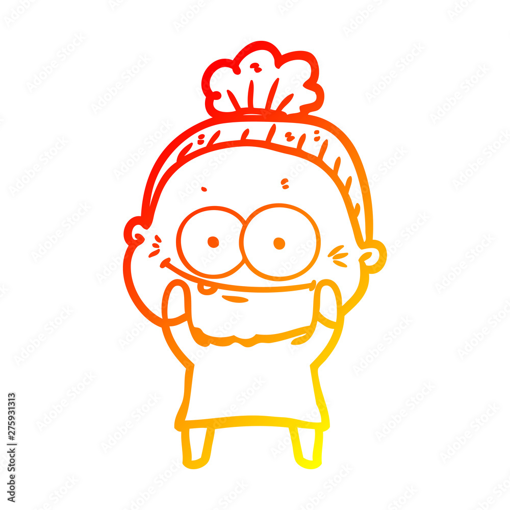 warm gradient line drawing cartoon happy old woman warm gradient line drawing cartoon happy old woman
