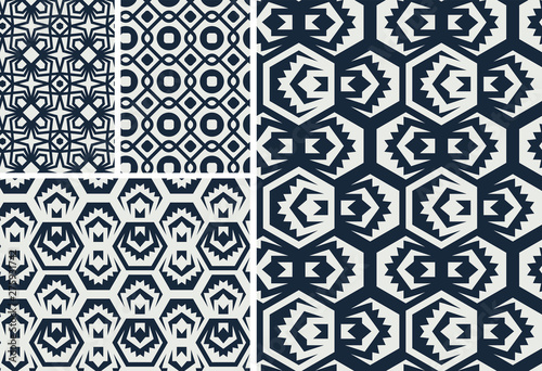 Geometric seamless patterns. Set of monochrome ornaments. Vector background