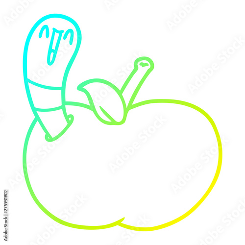 cold gradient line drawing cartoon worm in apple