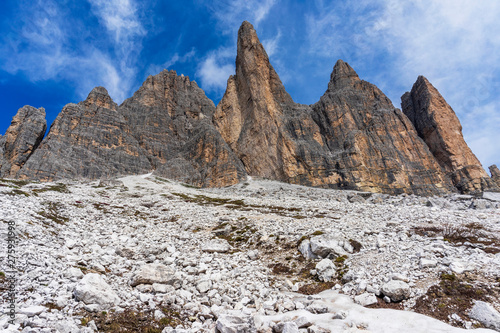 Tre Cime di Lavaredo. Majestic peaks in the Dolomites. Italy.