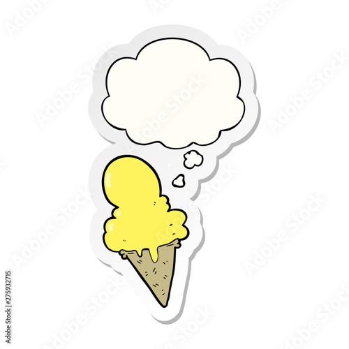cartoon ice cream and thought bubble as a printed sticker