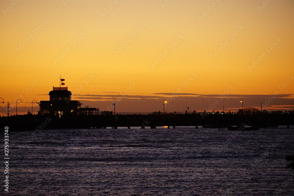 sunset in port of barcelona
