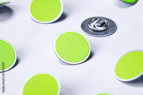 Canvas Print Green blank pin buttons on white background, 3d rendering.