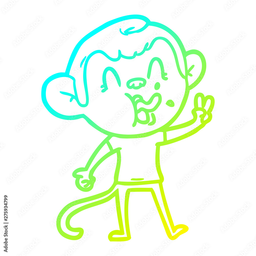 cold gradient line drawing crazy cartoon monkey