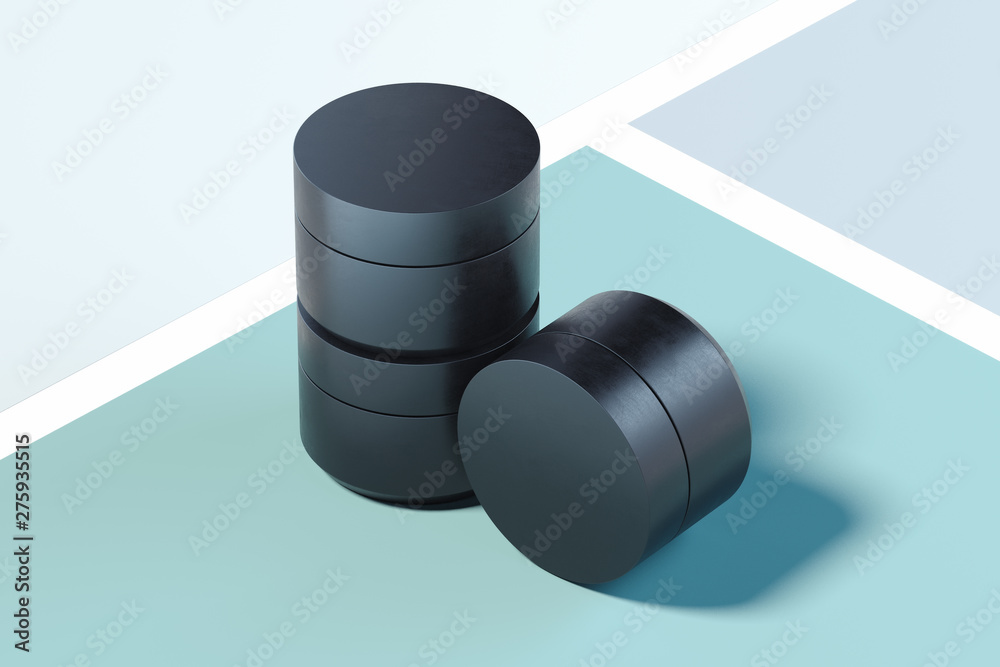 Set of Black plastic Bottles for cream on multicolored background. 3d rendering Set of Black plastic Bottles for cream on multicolored background. 3d rendering