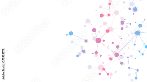 Abstract molecules on clean white background. Molecular structures or DNA strand, neural network, genetic engineering. Scientific and technological concept. Vector illustration. photo