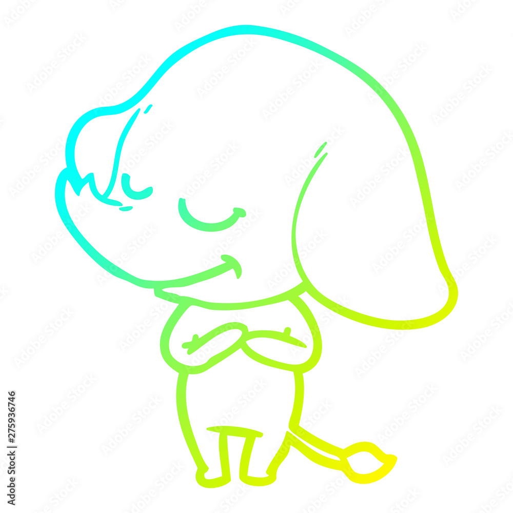 Obraz premium cold gradient line drawing cartoon smiling elephant