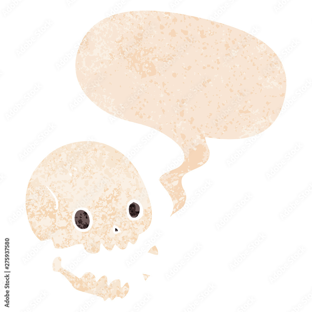 cartoon spooky skull and speech bubble in retro textured style cartoon spooky skull and speech bubble in retro textured style