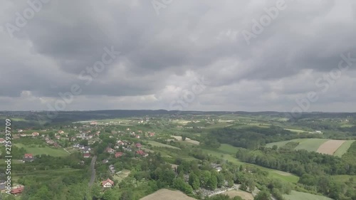 Aerial panorama of Polish Jurassic Highland region in summer time photo