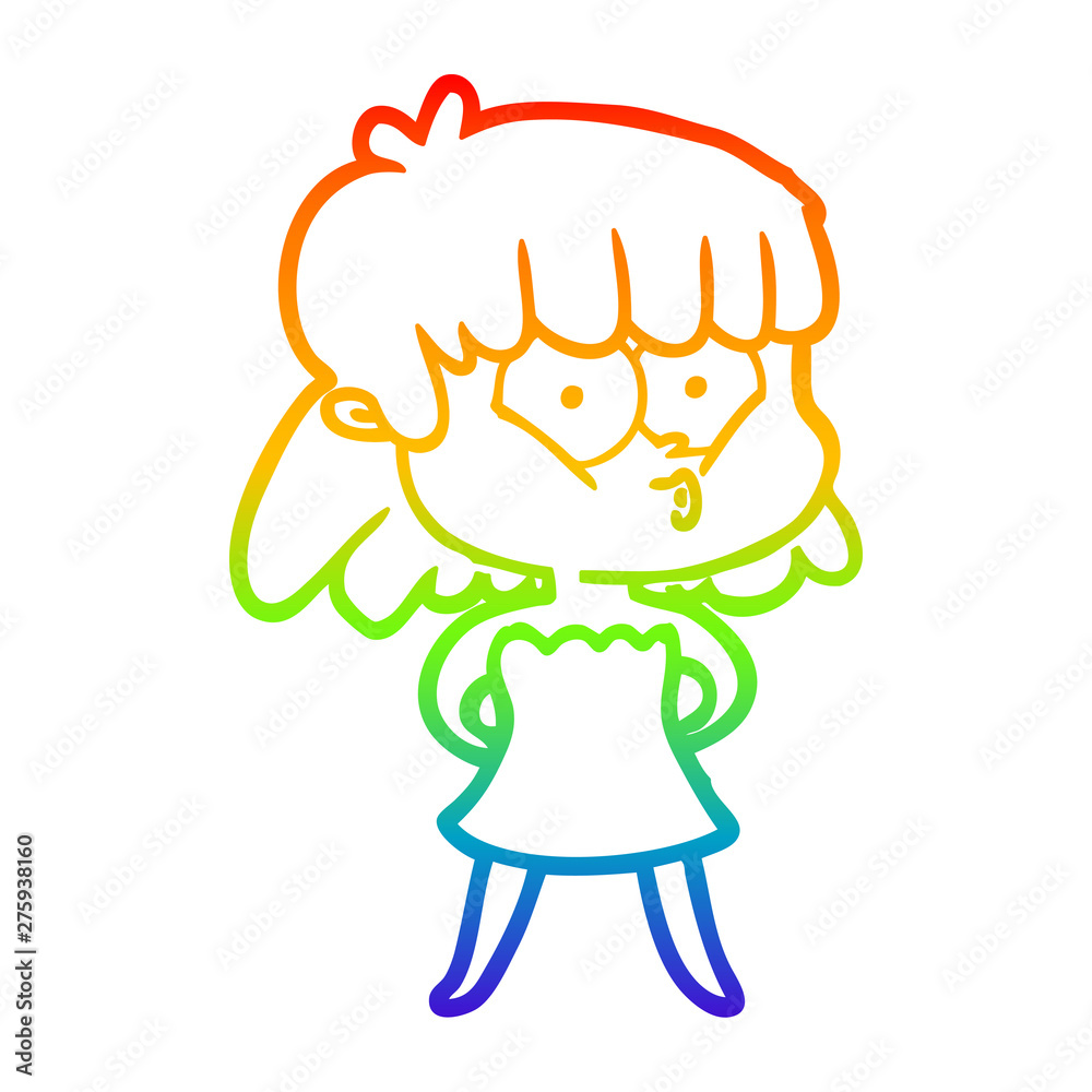 rainbow gradient line drawing cartoon whistling girl rainbow gradient line drawing cartoon whistling girl