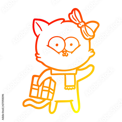 warm gradient line drawing cartoon cat