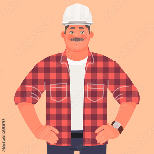 Businessman builder engineer at construction site. Foreman or production manager. A man in a helmet