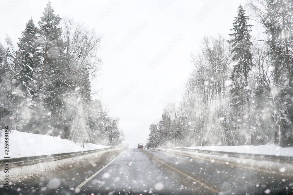 Winter landscape of country fields and roads