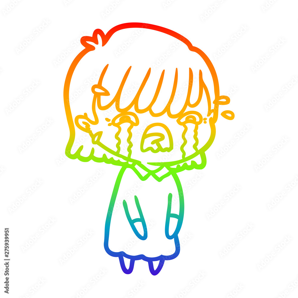 rainbow gradient line drawing cartoon girl crying rainbow gradient line drawing cartoon girl crying