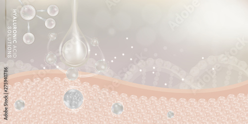 Hyaluronic acid skin solutions ad, white collagen serum drop with cosmetic advertising background ready to use, illustration vector.