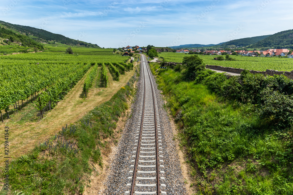 Railroad tracks in Wachau valley. Austria.