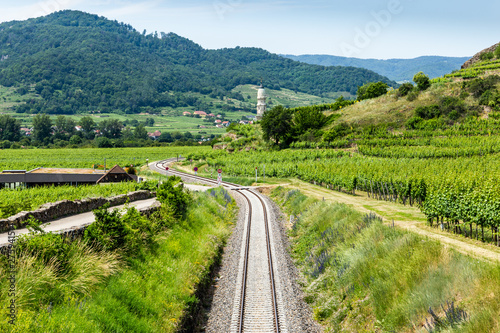 Railroad tracks in Wachau valley. Austria.