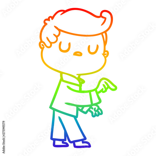 rainbow gradient line drawing cartoon aloof man pointing finger