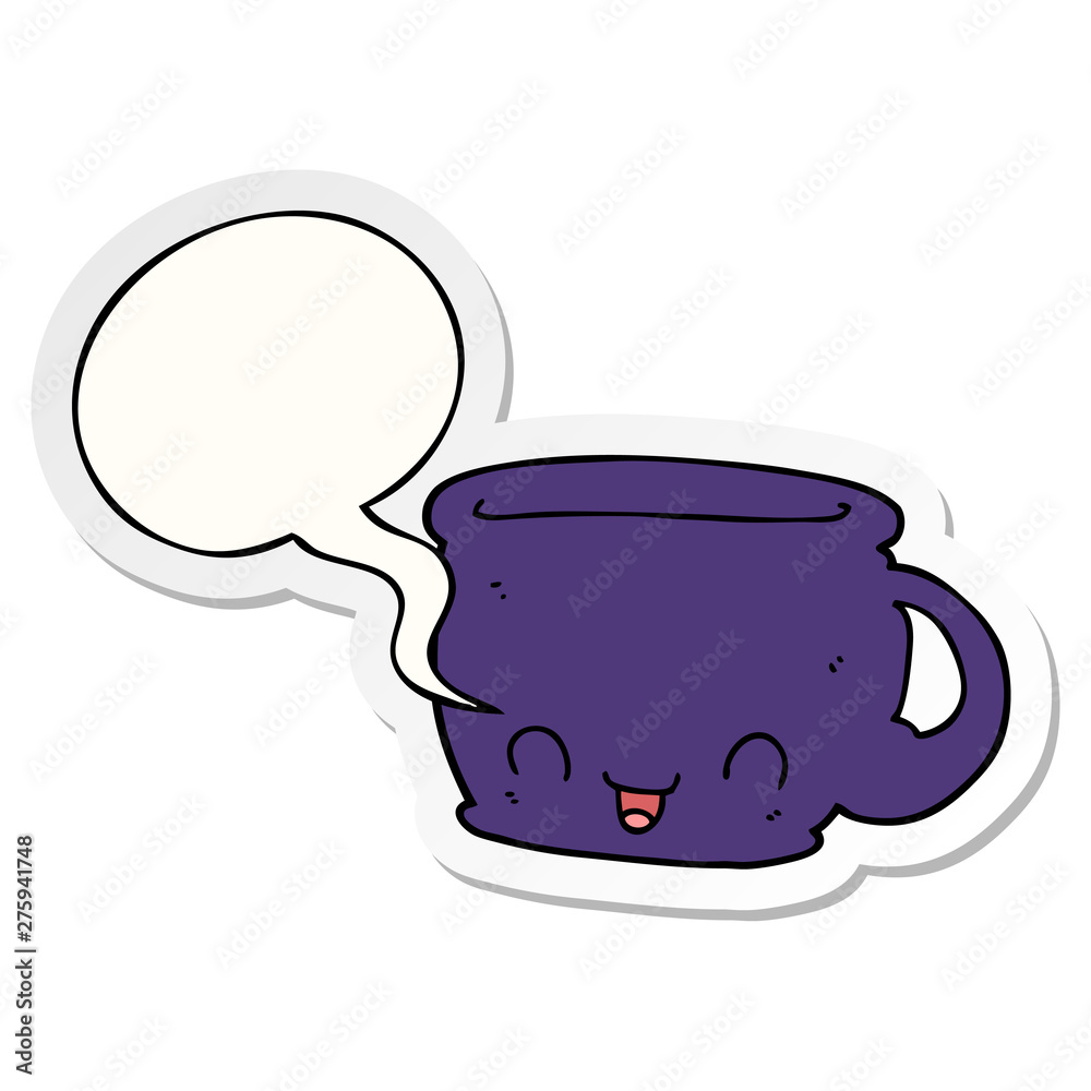 cartoon cup of coffee and speech bubble sticker cartoon cup of coffee and speech bubble sticker